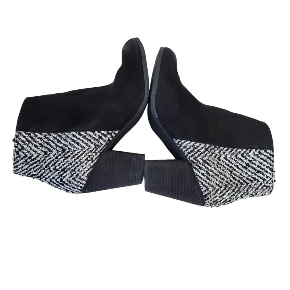 bp | Leather and Herringbone Knit Side Zip Heeled Ankle Trolley Booties